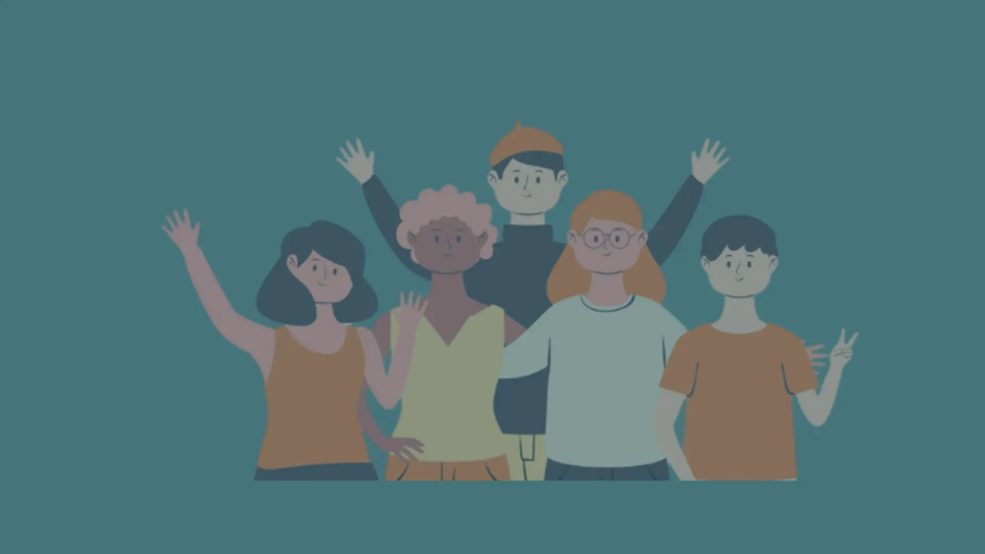 group of people waving